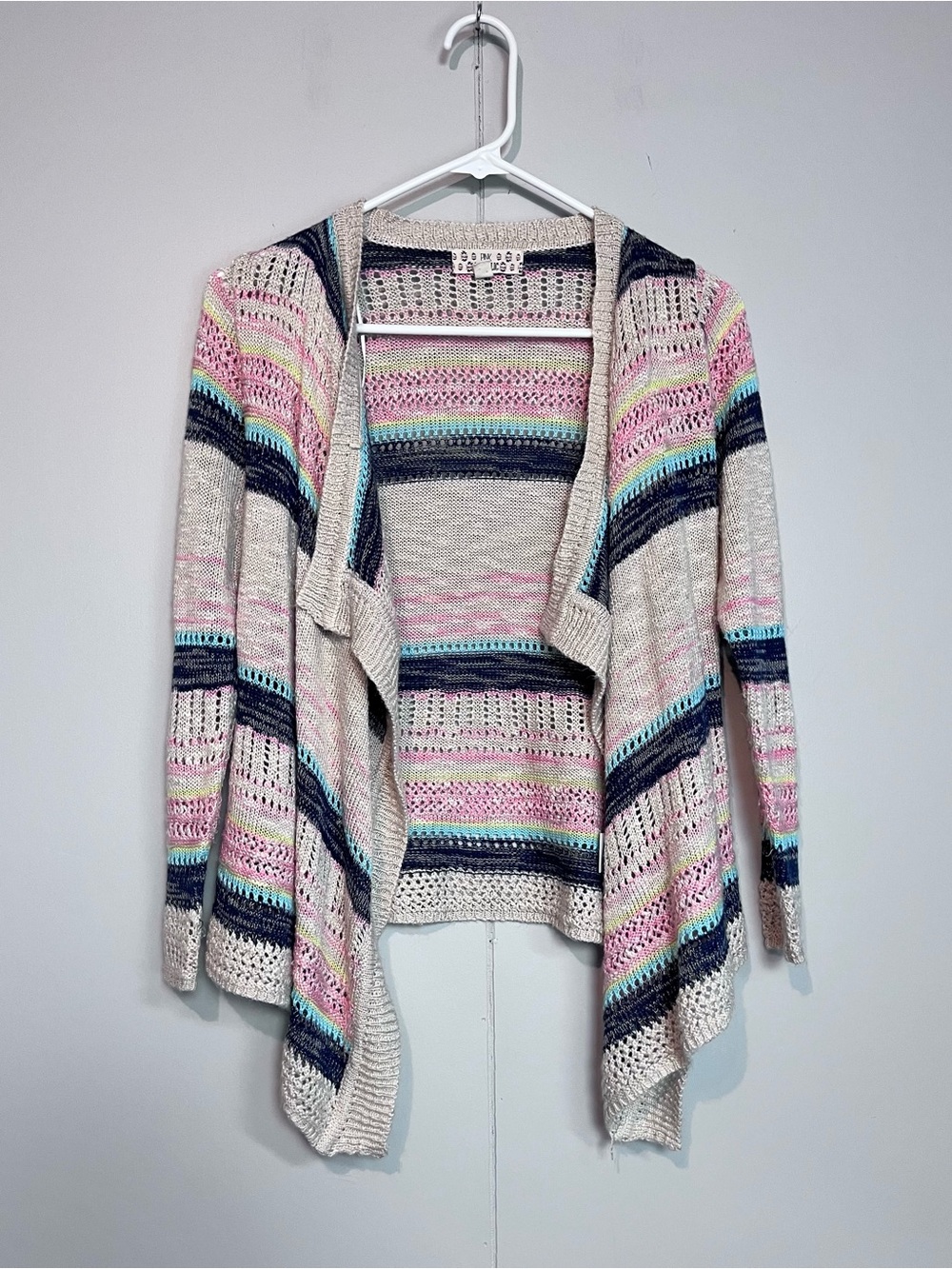 Pink Republic Open Front Striped Knit Cardigan Sweater S